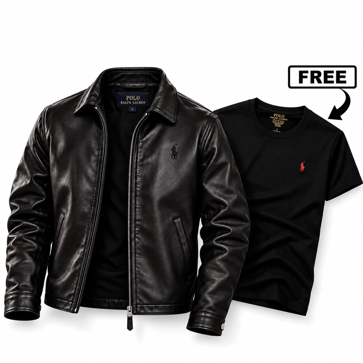 Polo Ralph Lauren Classic Leather Jacket + Free T-Shirt